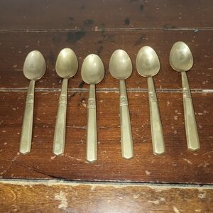 Lot Of 6 Vintage Mini Bronze Demitasse Spoons Handle Made Thailand Floral Motif